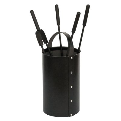 Black leather accessory holder – round with 4 tools